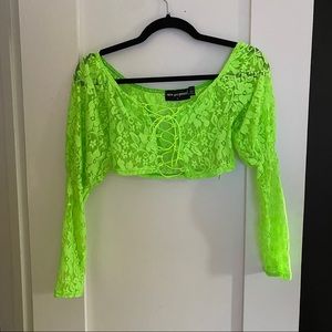 neon laced off-shoulder crop top